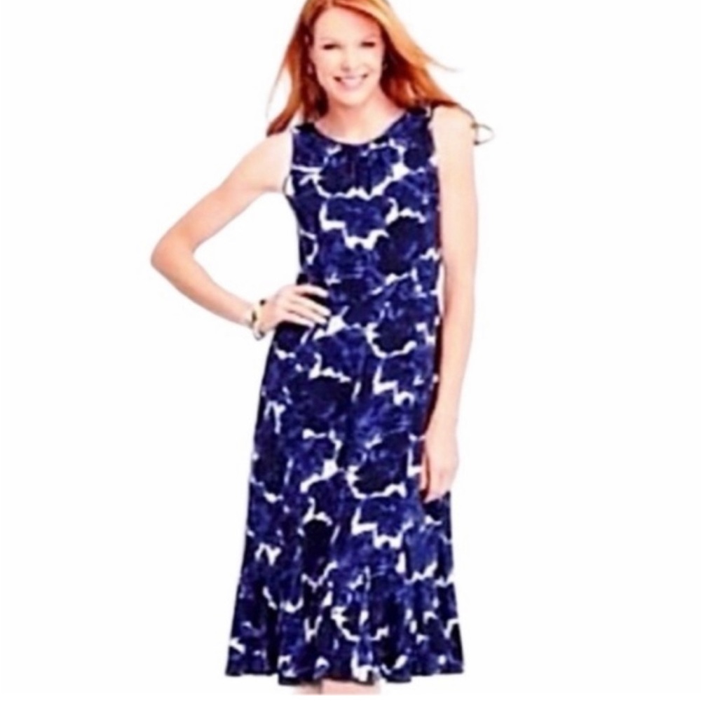 Talbots Blue Rose Floral Fit and Flare Dress
